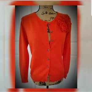 Funky orange cardigan sweater rhinestones flowers